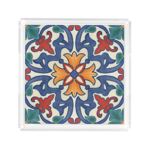 Vintage Portuguese Azulejos Tile Pattern Acrylic Tray