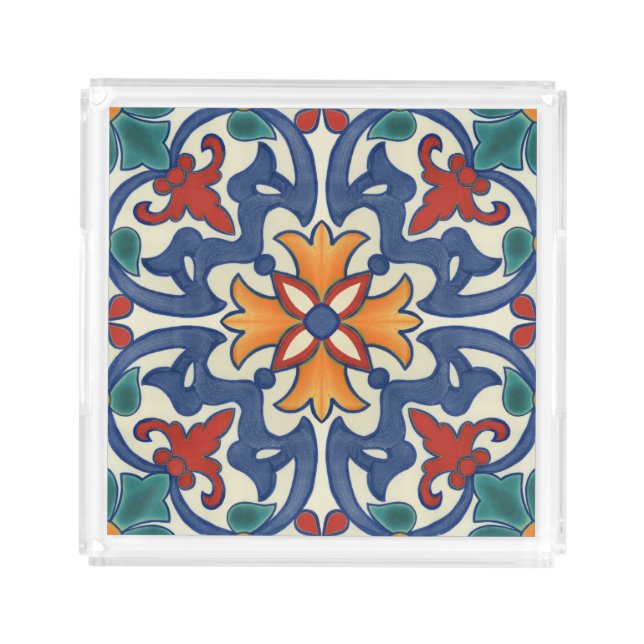 Vintage Portuguese Azulejos Tile Pattern Acrylic Tray (Front)