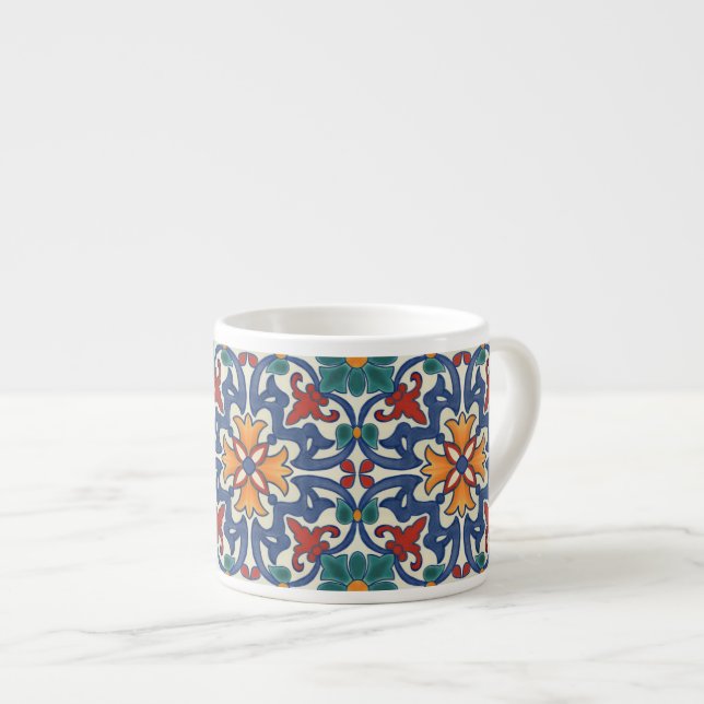 Vintage Portuguese Azulejos Tile Pattern Espresso Cup (Front Right)