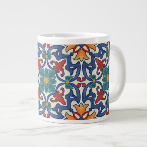 Vintage Portuguese Azulejos Tile Pattern Giant Coffee Mug