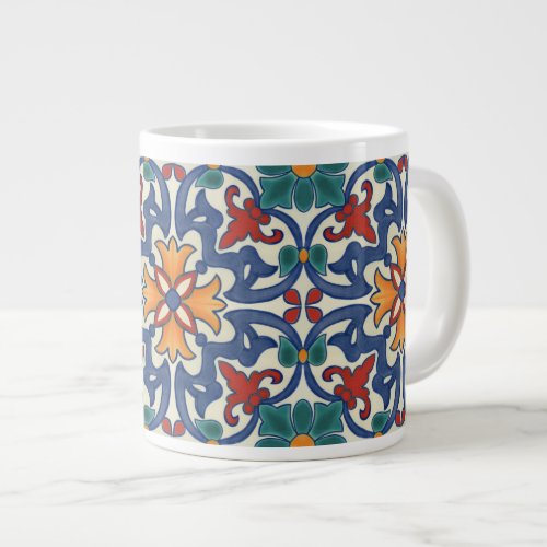 Vintage Portuguese Azulejos Tile Pattern Giant Coffee Mug