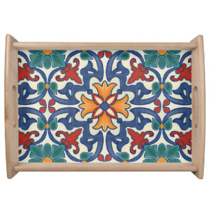 Vintage Portuguese Azulejos Tile Pattern Serving Tray