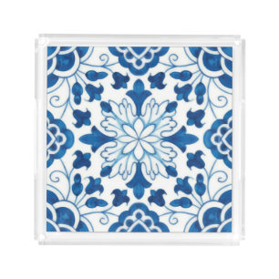 Vintage Portuguese Blue Azulejos Tile Pattern Acrylic Tray