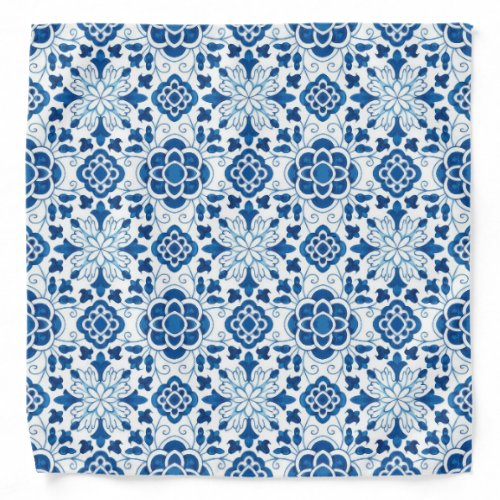 Vintage Portuguese Blue Azulejos Tile Pattern Bandana