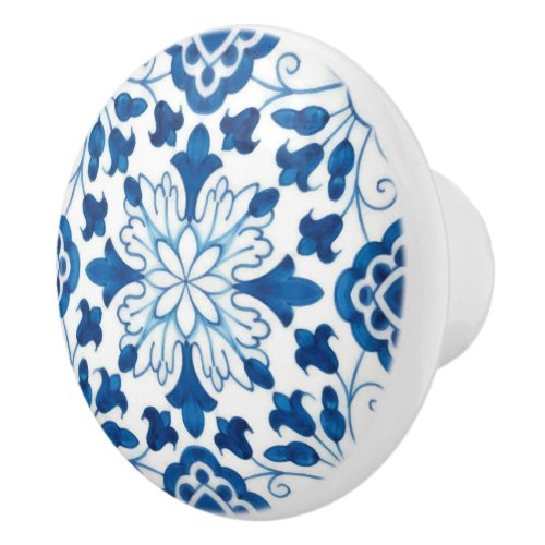 Vintage Portuguese Blue Azulejos Tile Pattern  Ceramic Knob
