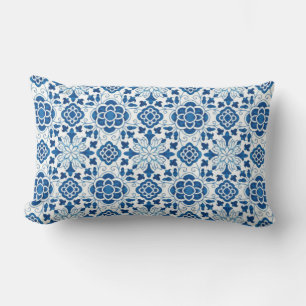 Vintage Portuguese Blue Azulejos Tile Pattern Lumbar Pillow
