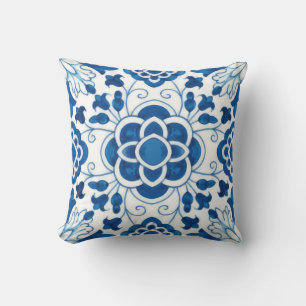 Vintage Portuguese Blue Azulejos Tile Pattern Throw Pillow