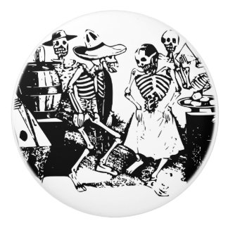 Vintage Posada Mexican Skeleton Dance Ceramic Knob