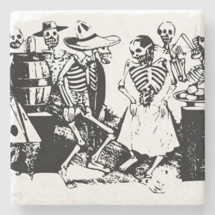 Vintage Posada Mexican Skeleton Dance Stone Coaster