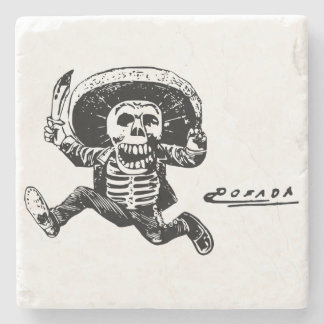 Vintage Posada Mexican Skeleton Knife Stone Coaster