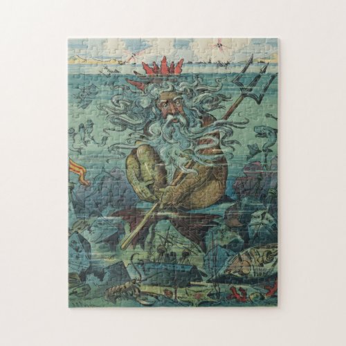 Vintage Poseidon  Sunken Ships Illustration 1898 Jigsaw Puzzle