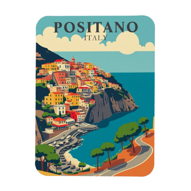 Vintage Positano Italy Coastal Travel Magnet (Vertical)
