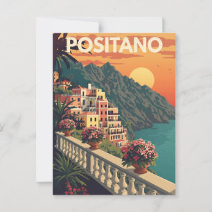 Vintage Positano Italy Travel Poster Postcard