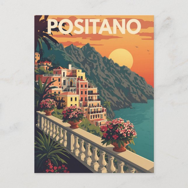 Vintage Positano Italy Travel Poster Postcard (Front)