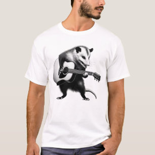 Vintage Possum Opossum Playing Acoustic Guitar T-Shirt