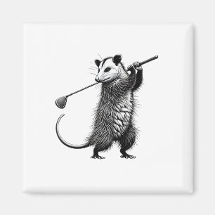 Vintage Possum Playing Golf Opossum Lover Golfer Magnet