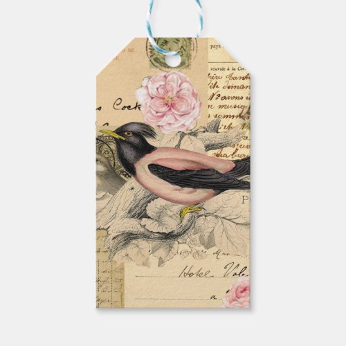 Vintage Post Card Bird Collage Scrapbook Gift Tags