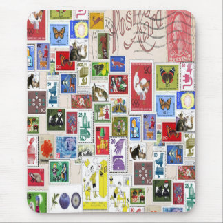 Vintage post card colourful  stamps collection mouse pad