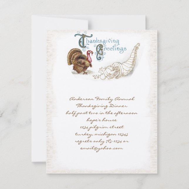 Vintage Post Card Thanksgiving Turkey Invitations (Front)