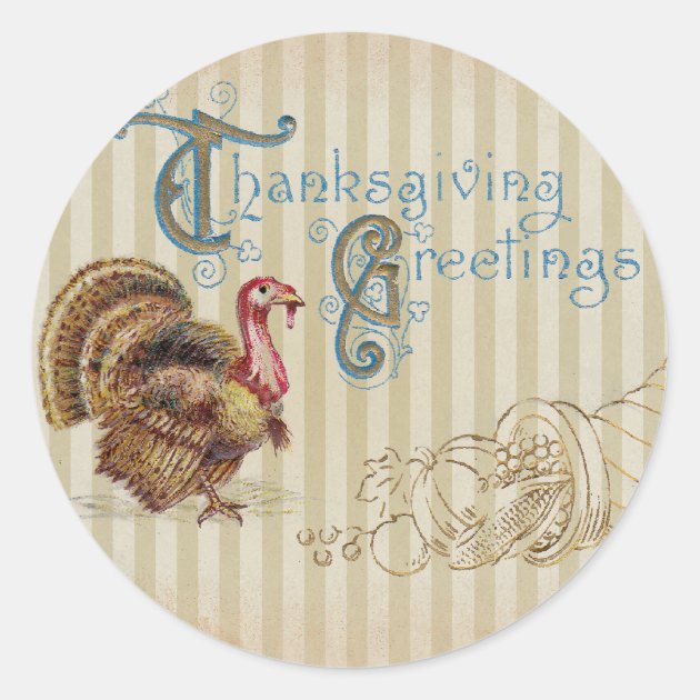 Vintage Post Card Thanksgiving Turkey Sticker