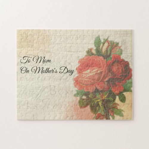 Vintage Post Mail Mothers Day Red Rose Bouquet Jigsaw Puzzle