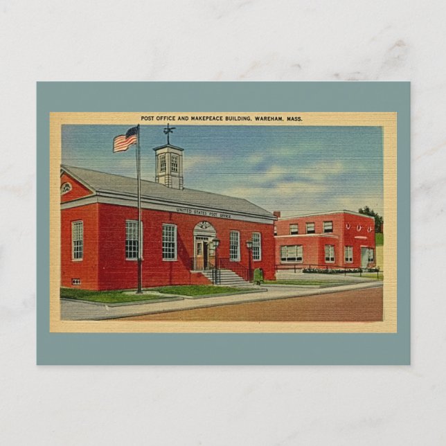Vintage Post Office, Makepeace Bldg., Wareham, MA Postcard (Front)