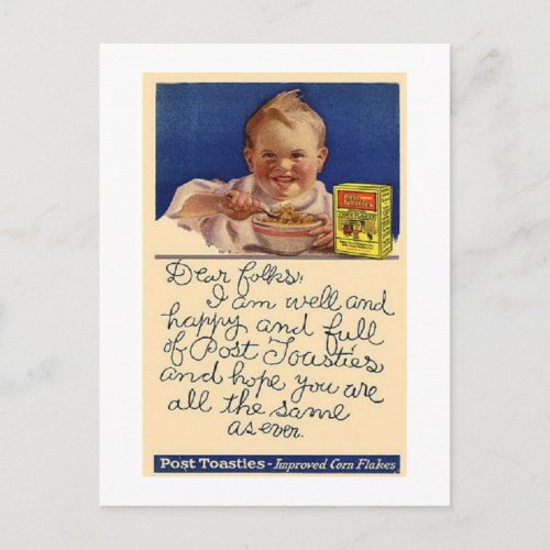 Vintage Post Toasties Cereal Postage Postcard