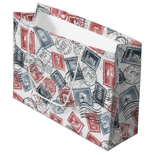 Vintage Postage Stamp Collage Pattern (1) Large Gift Bag