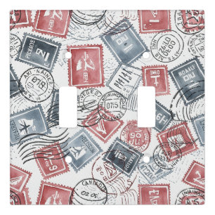 Vintage Postage Stamp Collage Pattern (1) Light Switch Cover