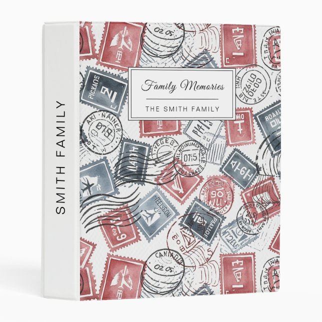 Vintage Postage Stamp Collage Pattern (1) Mini Binder (Front/Spine)