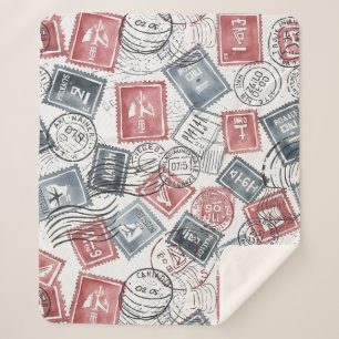 Vintage Postage Stamp Collage Pattern (1) Sherpa Blanket