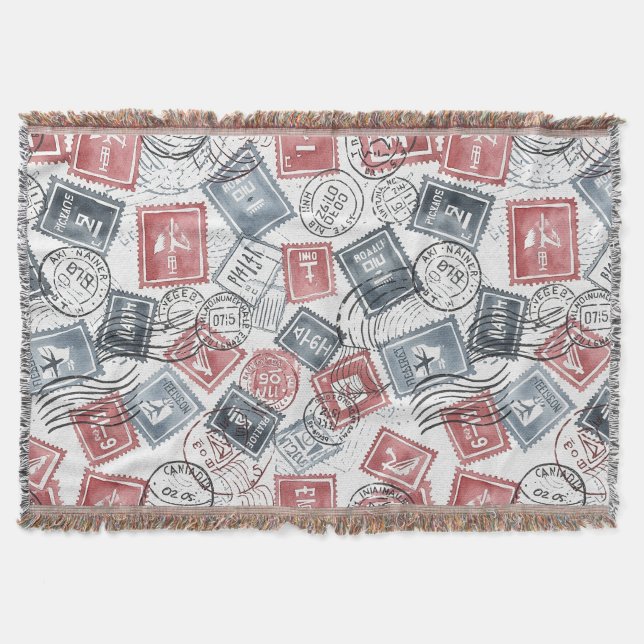 Vintage Postage Stamp Collage Pattern (1) Throw Blanket (Front)