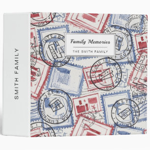 Vintage Postage Stamp Collage Pattern (2) 3 Ring Binder