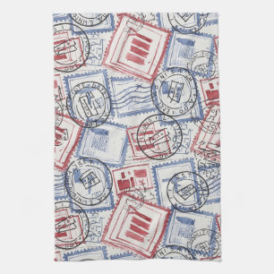 Vintage Postage Stamp Collage Pattern (2) Kitchen Towel
