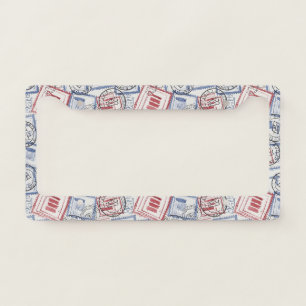 Vintage Postage Stamp Collage Pattern (2) License Plate Frame