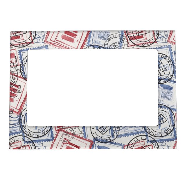 Vintage Postage Stamp Collage Pattern (2) Magnetic Frame (Front)