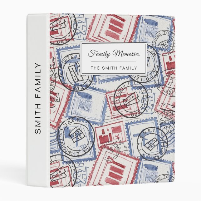 Vintage Postage Stamp Collage Pattern (2) Mini Binder (Front/Spine)