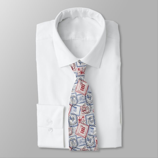 Vintage Postage Stamp Collage Pattern (2) Neck Tie (Tied)