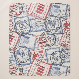 Vintage Postage Stamp Collage Pattern (2) Sherpa Blanket