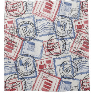 Vintage Postage Stamp Collage Pattern (2) Shower Curtain