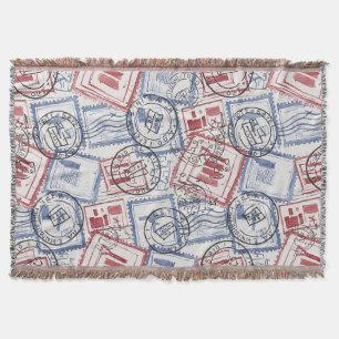 Vintage Postage Stamp Collage Pattern (2) Throw Blanket