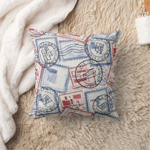 Vintage Postage Stamp Collage Pattern (2) Throw Pillow