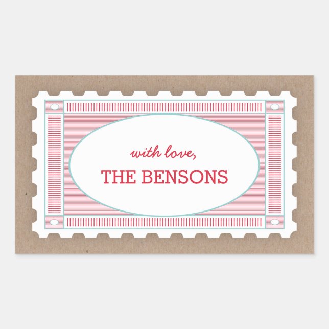 Vintage Postage Stamp Gift Tag Sticker (Front)