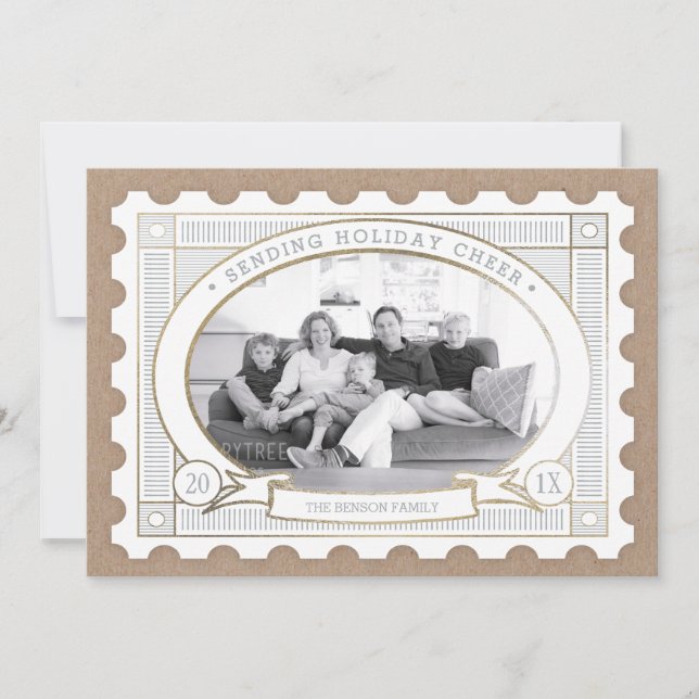 Vintage Postage Stamp Holiday Photo Card (Front)
