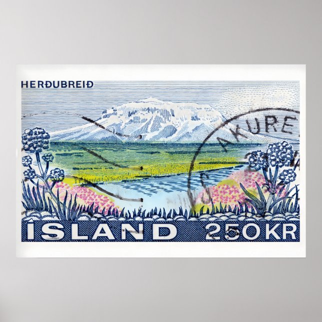 Vintage Postage Stamp Print, Mountain River Poster (Front)