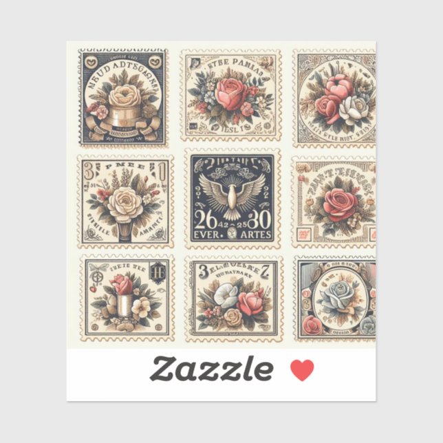 Vintage postage stamp-style stickers for invitatn (Sheet)