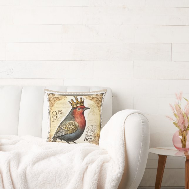 Vintage Postage Stamp Throw Pillow (Couch)