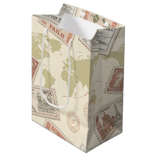 Vintage Postage Stamp World Map Travel (1) Medium Gift Bag