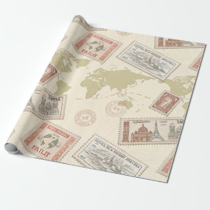 Vintage Postage Stamp World Map Travel (1) Wrapping Paper