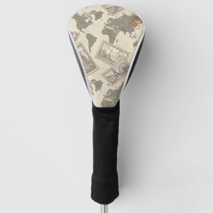 Vintage Postage Stamp World Map Travel (2) Golf Head Cover